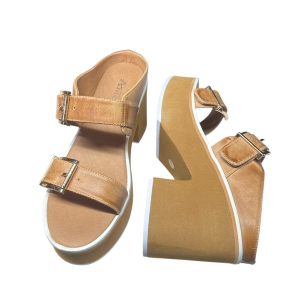 Antelope Tan Leather Double Buckle Platform Sandals Size 7 - Picture 7 of 11